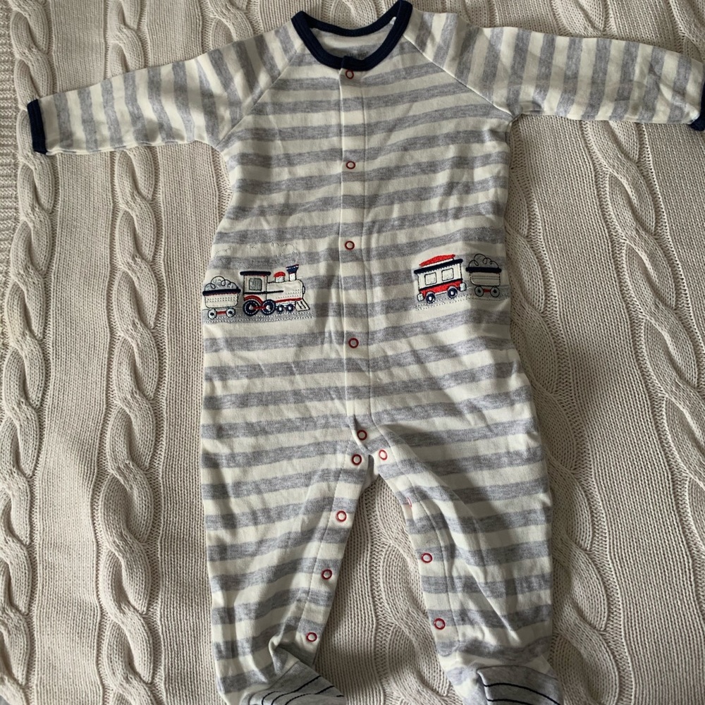 Little Me Train Footie (Baby Boys) Grey White Size 9M